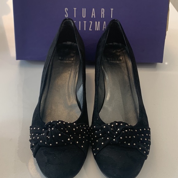 Stuart Weitzman black suede Dotsun ballet wedge 9.5N - Picture 2 of 7